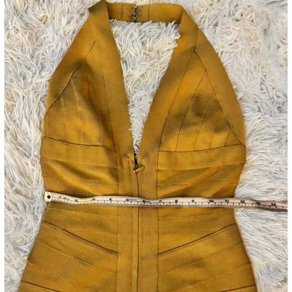 Herve Leger Bodycon Lilou Halter Dress HOI6R627 GOLDEN SUN/S - Picture 4 of 15